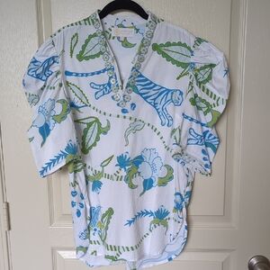 White and Blue Tiger Print Blouse